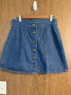 Falmer Heritage classic blue wash denim A-line mini skirt buttons sz Medium